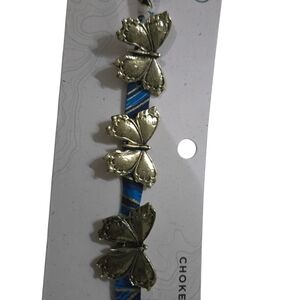 Gold Toned Butterfly Charm Choker Necklace